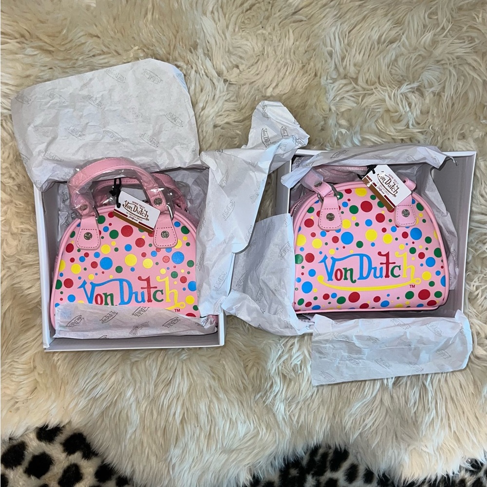 RARE NWT Von Dutch Polka Dot Small Bowler Bag